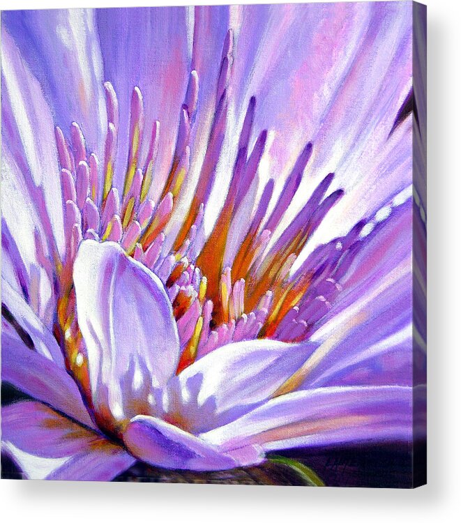 Water Lily Acrylic Print featuring the painting Royal Purple and Gold by John Lautermilch