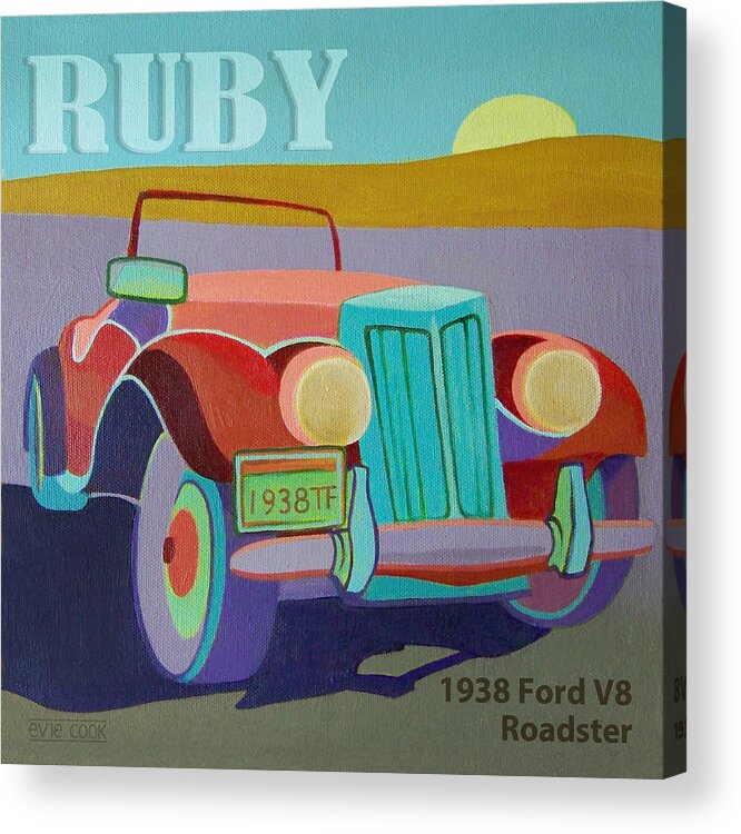 Ford Acrylic Print featuring the digital art Ruby Ford Roadster by Evie Cook