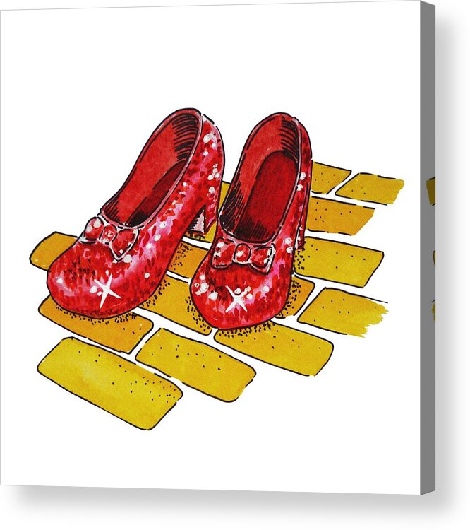 Wizard Of Oz Acrylic Print featuring the painting Ruby Slippers The Wonderful Wizard Of Oz by Irina Sztukowski