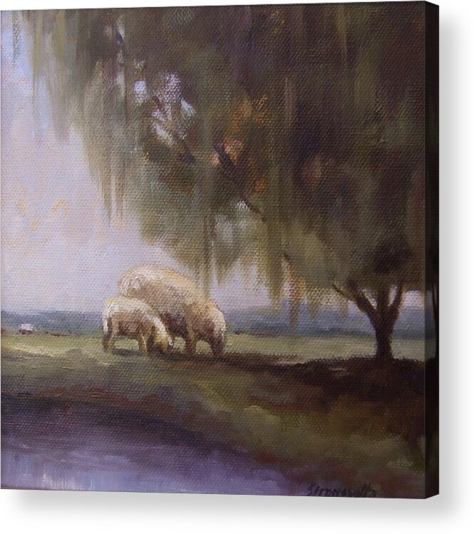 Sheep Acrylic Print featuring the painting Safe Pasture by Ruth Stromswold