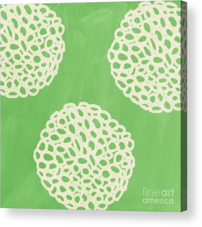 Sagegreen White Doodle Painting Abstract Ball Poof pottery Barn Style crate And Barrel Style west Elm Style ikea Style Pattern Dandelion Acrylic Print featuring the painting Sage Garden Bloom by Linda Woods