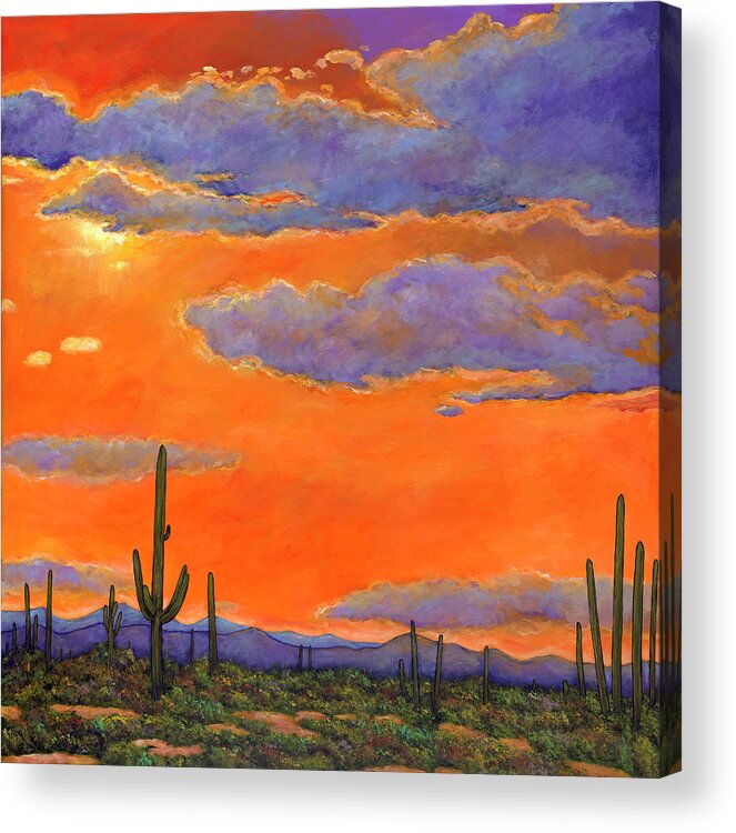 Southwest Art Acrylic Print featuring the painting Saguaro Sunset by Johnathan Harris