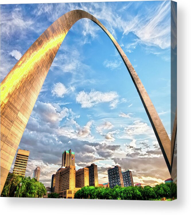 St Louis Skyline Acrylic Print featuring the photograph Saint Louis Skyline Morning Under the Arch 1x1 by Gregory Ballos
