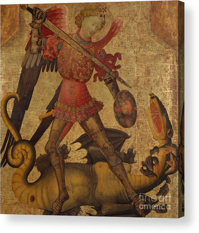 Saint Michael And The Dragon Acrylic Print featuring the painting Saint Michael and the Dragon by Spanish School