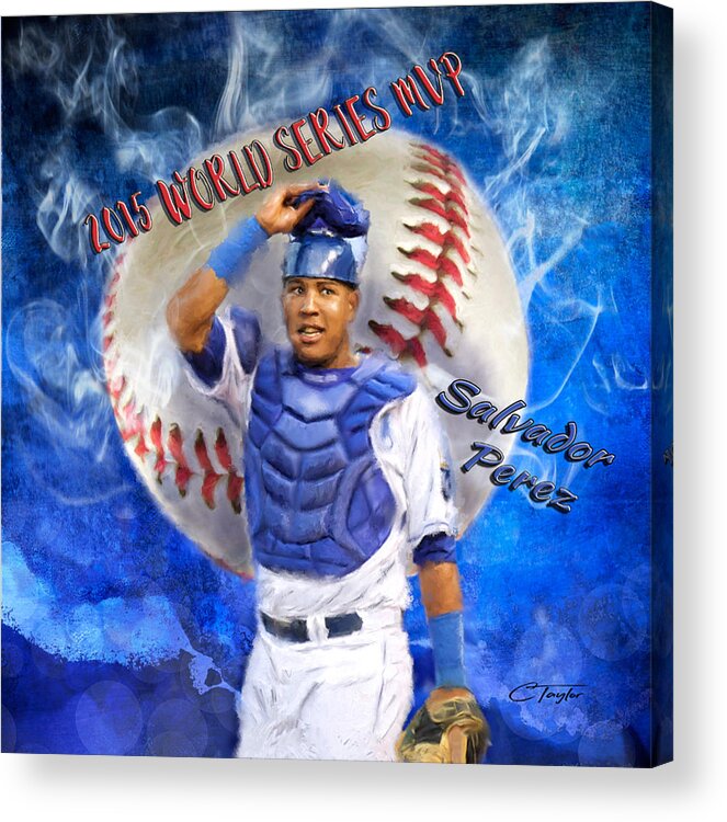 Salvie Acrylic Print featuring the painting Salvador Perez 2015 World Series MVP by Colleen Taylor