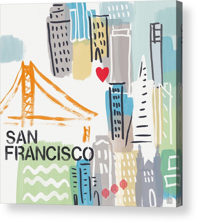 San Francisco Acrylic Print featuring the painting San Francisco Cityscape- Art by Linda Woods by Linda Woods