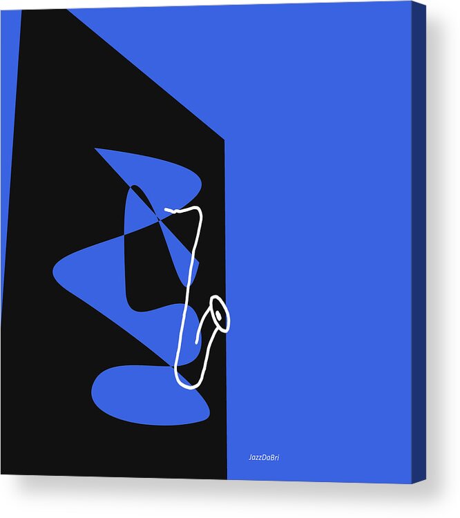 Saxophone Lessons Acrylic Print featuring the digital art Saxophone in Blue by David Bridburg