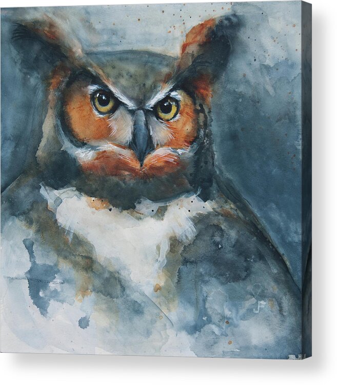 Owl Acrylic Print featuring the painting Says Who? by Jani Freimann