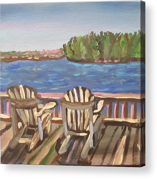 Lake Acrylic Print featuring the painting Scene from the deck by Jennylynd James