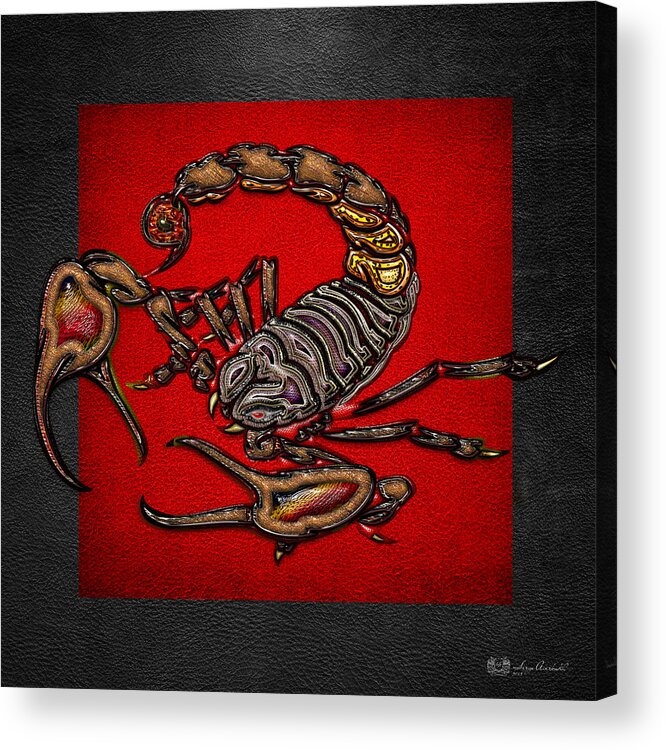 Beasts Of The Wild By Serge Averbukh Acrylic Print featuring the photograph Scorpion on Red and Black by Serge Averbukh