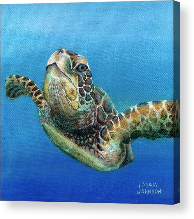Triptych Acrylic Print featuring the painting Sea Turtle 3 of 3 by Adam Johnson