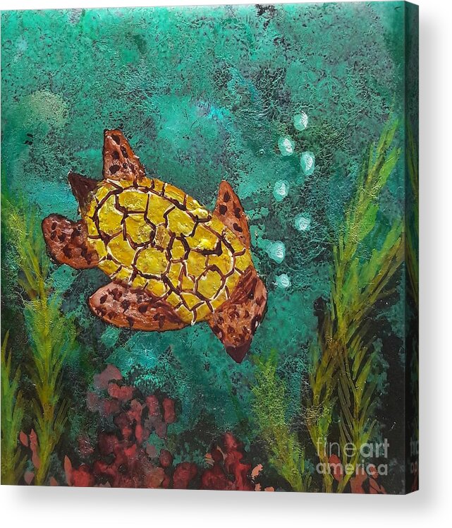 Alcohol Acrylic Print featuring the painting Sea Turtle by Terri Mills