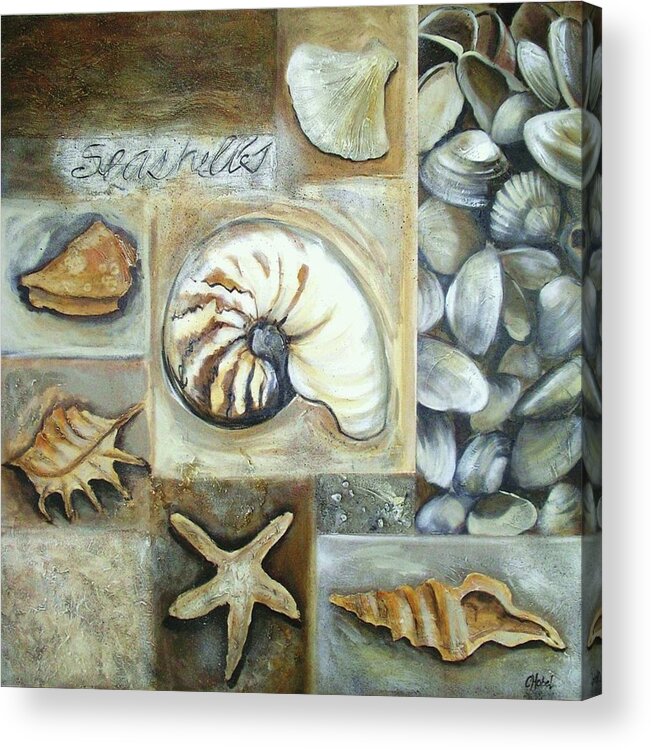 Collage Acrylic Print featuring the painting Seashells by Chris Hobel