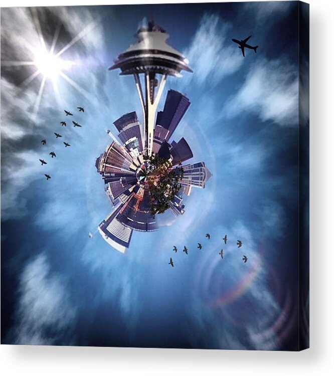 Downtown Acrylic Print featuring the photograph Seattle Space Needle Tiny Planet by Joan McCool