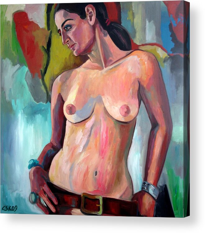 Nudes Paintings.oil Paintings Acrylic Print featuring the painting Self Portrait 2 by Carmen Stanescu Kutzelnig