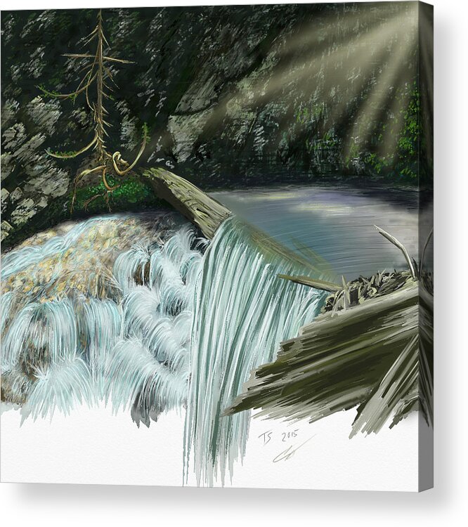 Waterscape Acrylic Print featuring the digital art Serene Oasis of Stagger Inn by Troy Stapek