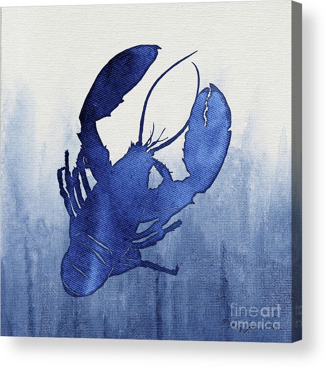 Lobster Acrylic Print featuring the painting Shibori Blue 3 - Lobster over Indigo Ombre Wash by Audrey Jeanne Roberts