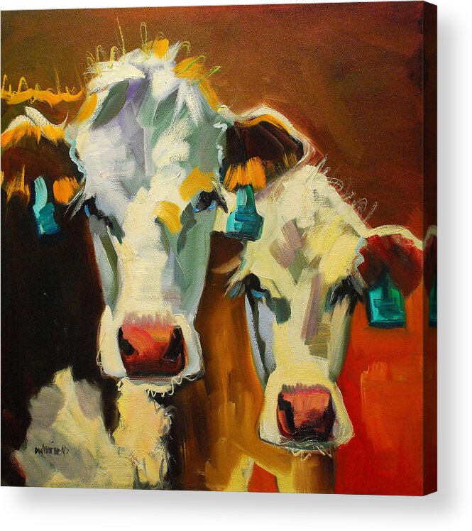 Cow Acrylic Print featuring the painting Sibling Cows by Diane Whitehead