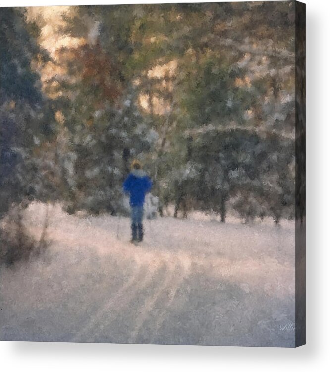 Cross Country Skiing Acrylic Print featuring the painting Skiing Borderland in Afternoon Light by Bill McEntee