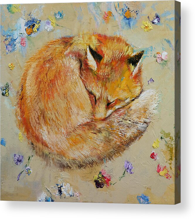 Fox Acrylic Print featuring the painting Sleeping Fox by Michael Creese