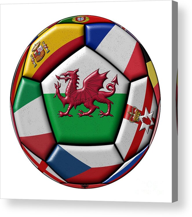 Europe Acrylic Print featuring the digital art Soccer ball with flag of Wales in the center by Michal Boubin