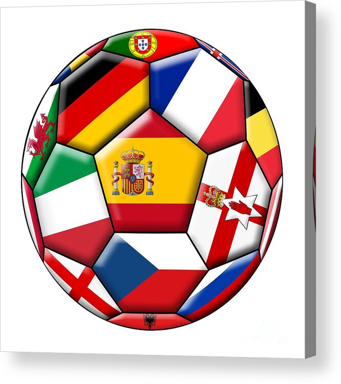 Europe Acrylic Print featuring the digital art Soccer ball with flags - flag of Spain in the center by Michal Boubin