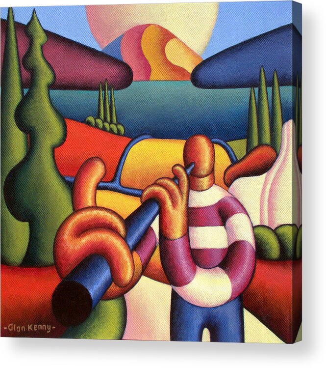 Soft Acrylic Print featuring the painting Soft Musician With Cottage In Landscape by Alan Kenny
