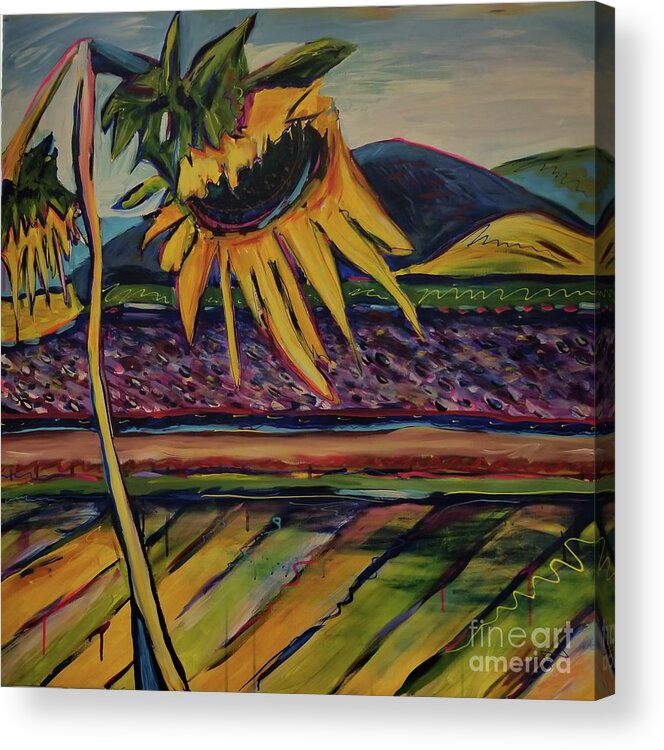 Sunflower Acrylic Print featuring the painting Somewhere in France by Catherine Gruetzke-Blais