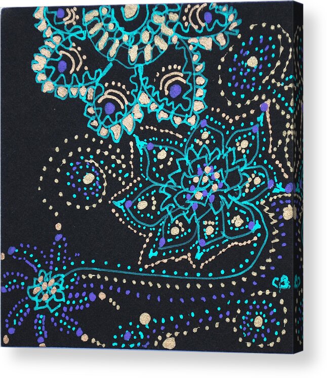 Zentangle Acrylic Print featuring the drawing Midnite Sparkle by Carole Brecht