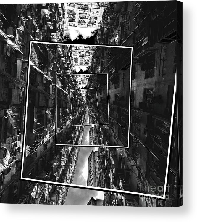 Black And White Acrylic Print featuring the digital art Spinning City by Phil Perkins