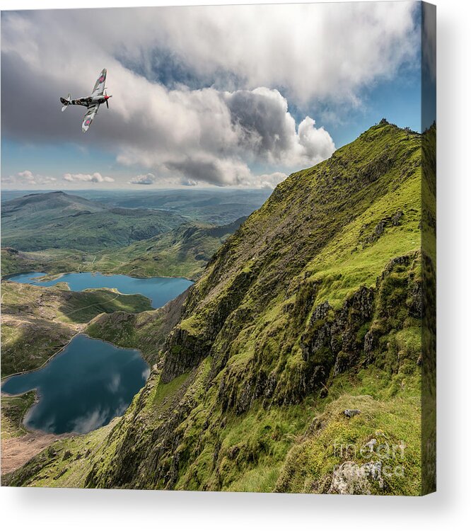 Snowdon Acrylic Print featuring the photograph Spitfire over Snowdon by Adrian Evans
