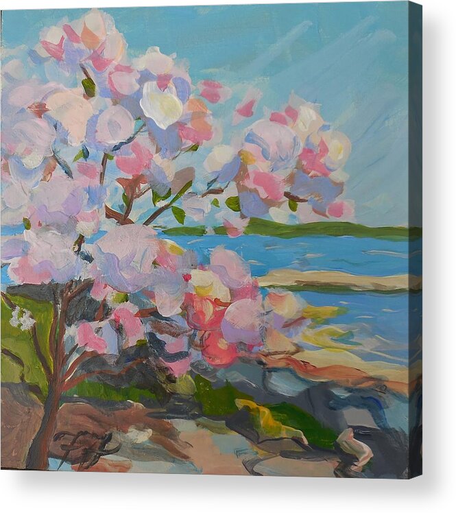 Landscape Acrylic Print featuring the painting Spring Blooms by Sea by Francine Frank