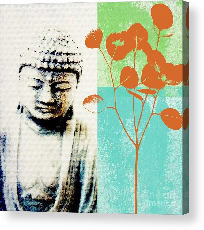 Buddha Acrylic Print featuring the mixed media Spring Buddha by Linda Woods