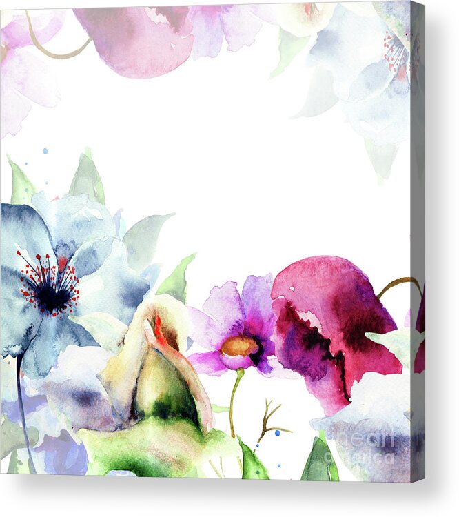 Card Acrylic Print featuring the painting Spring floral background by Regina Jershova
