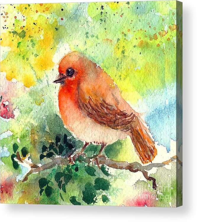Spring Acrylic Print featuring the painting Spring Robin by Asha Sudhaker Shenoy