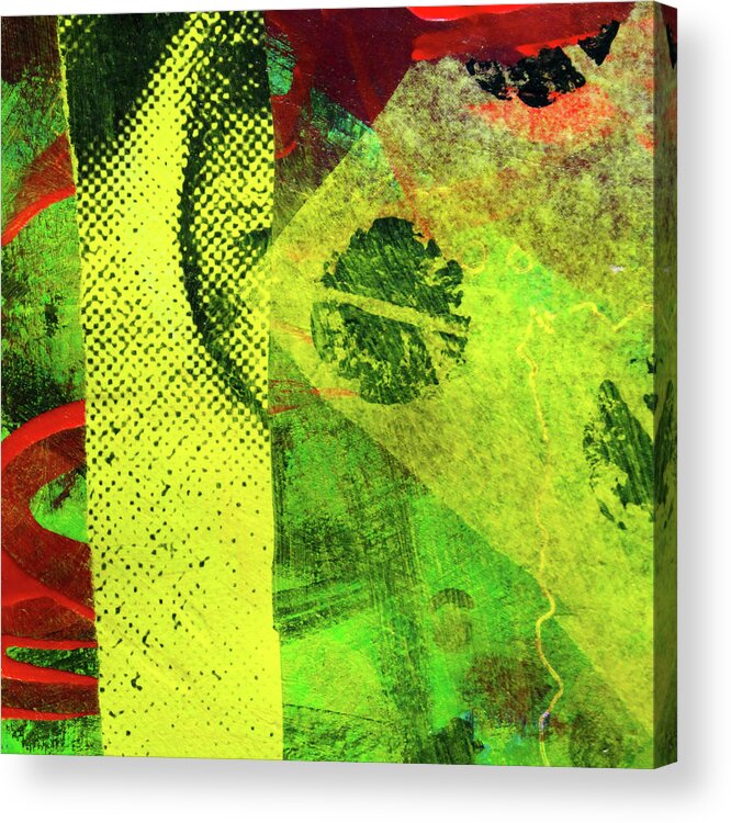 Green Abstract Art Acrylic Print featuring the mixed media Square Collage No. 8 by Nancy Merkle