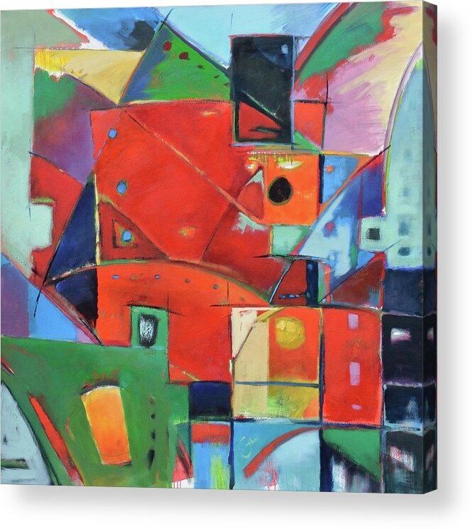 Abstract Acrylic Print featuring the painting Square With Friends by Gary Coleman