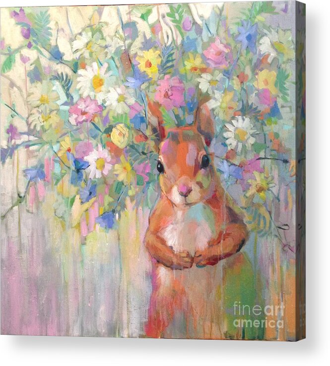Squirrel Acrylic Print featuring the painting Squirreley by Kimberly Santini