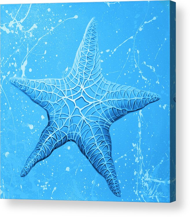 Starfish Acrylic Print featuring the painting Starfish in Blue by William Love