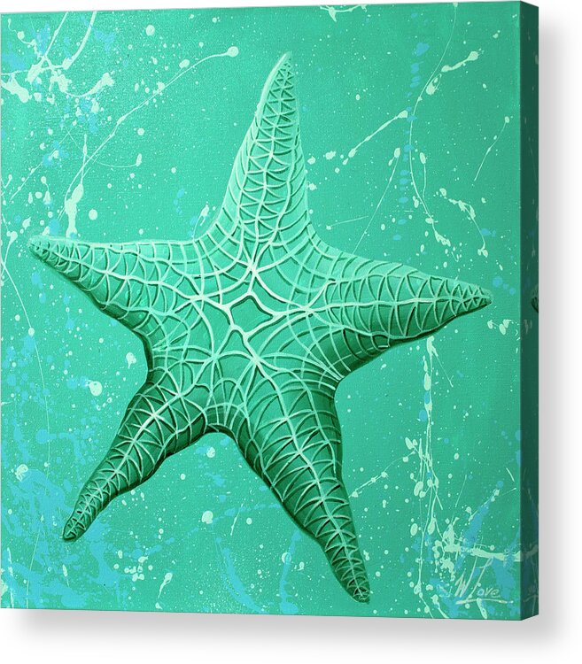 Starfish Acrylic Print featuring the painting Starfish In Teal by William Love
