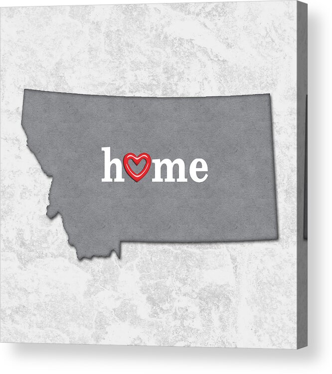 Montana Acrylic Print featuring the painting State Map Outline MONTANA with Heart in Home by Elaine Plesser