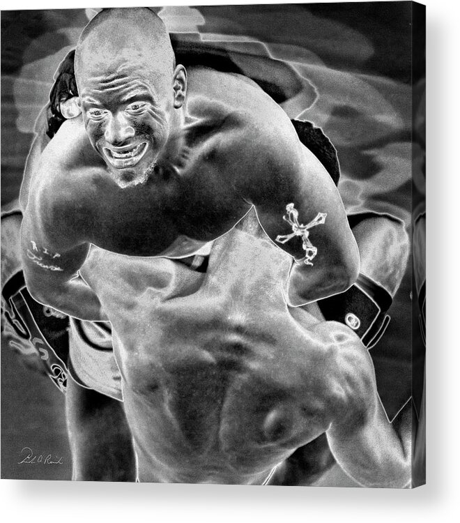 Black & White Acrylic Print featuring the photograph Steel Men Fighting 2 by Frederic A Reinecke