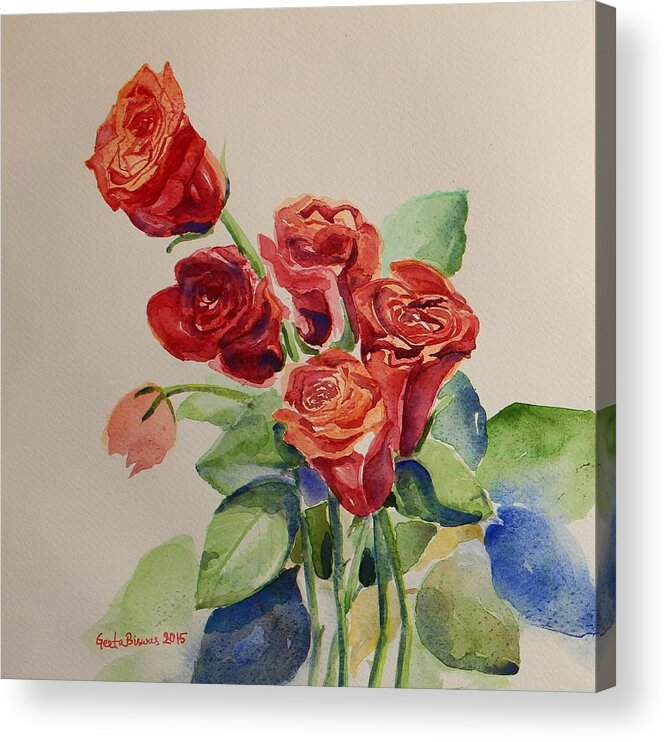 Roses Acrylic Print featuring the painting Still life Red Roses by Geeta Yerra
