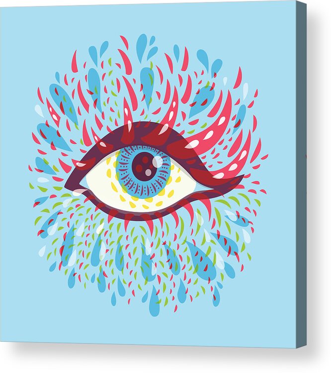 Eye Acrylic Print featuring the digital art Strange Blue Psychedelic Eye by Boriana Giormova