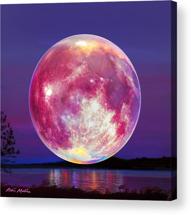 Strawberry Moon Acrylic Print featuring the painting Strawberry Solstice Moon by Robin Moline