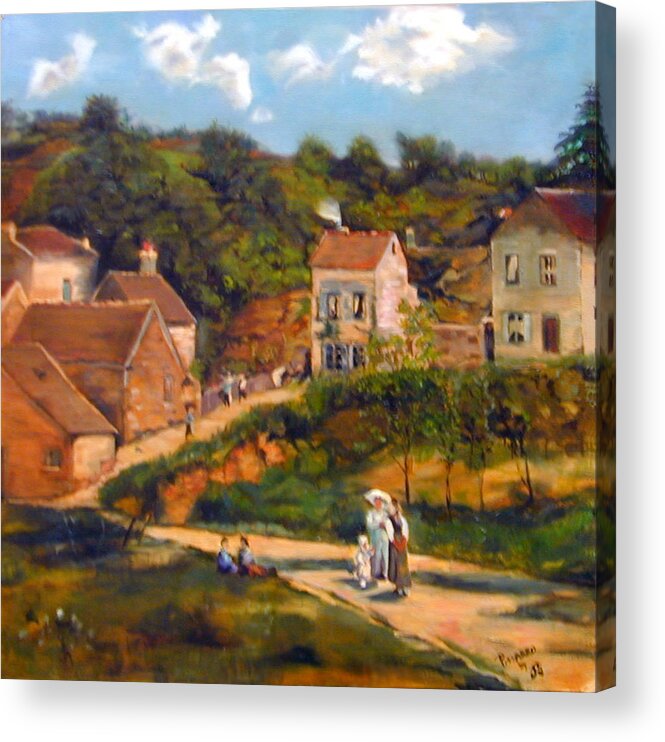 Image Of Old World Times. Copy Of Master Acrylic Print featuring the painting Strolling on the Lane by Joyce Snyder