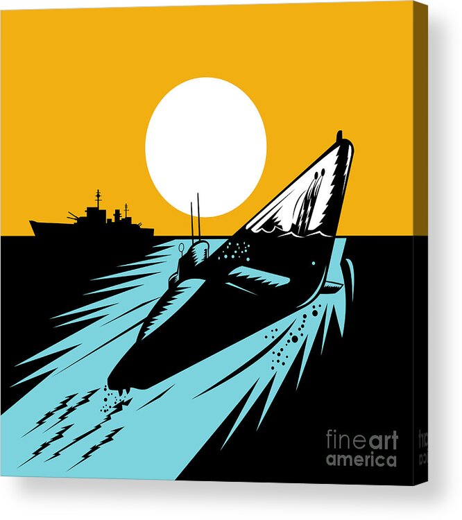 Illustration Acrylic Print featuring the digital art Submarine Boat Retro by Aloysius Patrimonio