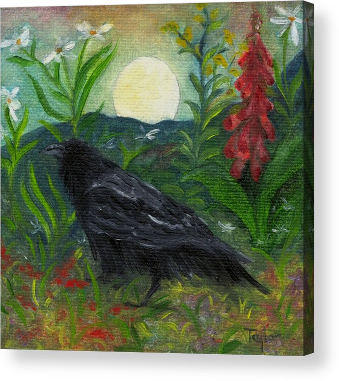 Birds Acrylic Print featuring the painting Summer Moon Raven by FT McKinstry