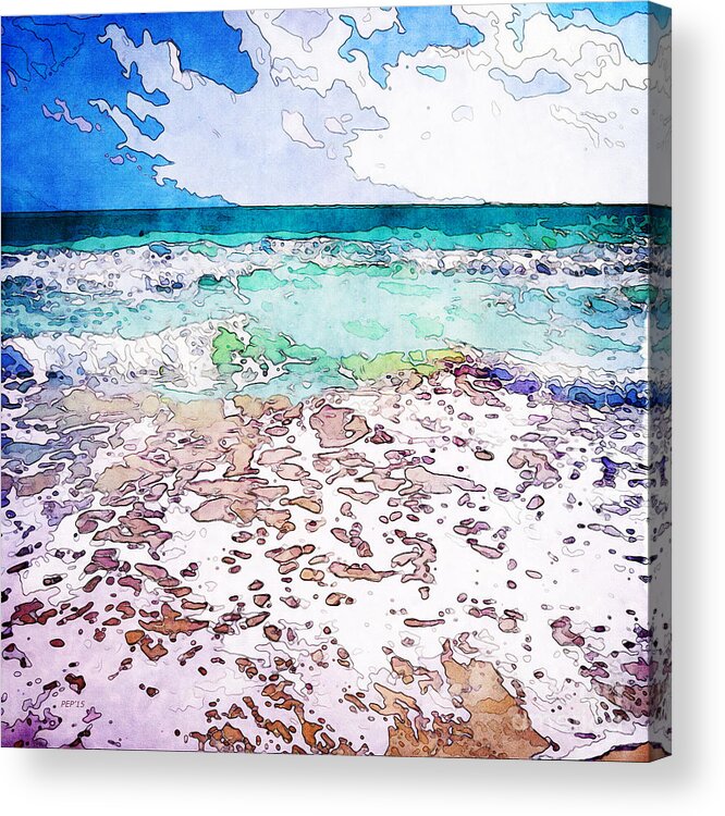 Tropical Acrylic Print featuring the digital art Summertime Ocean Waves by Phil Perkins