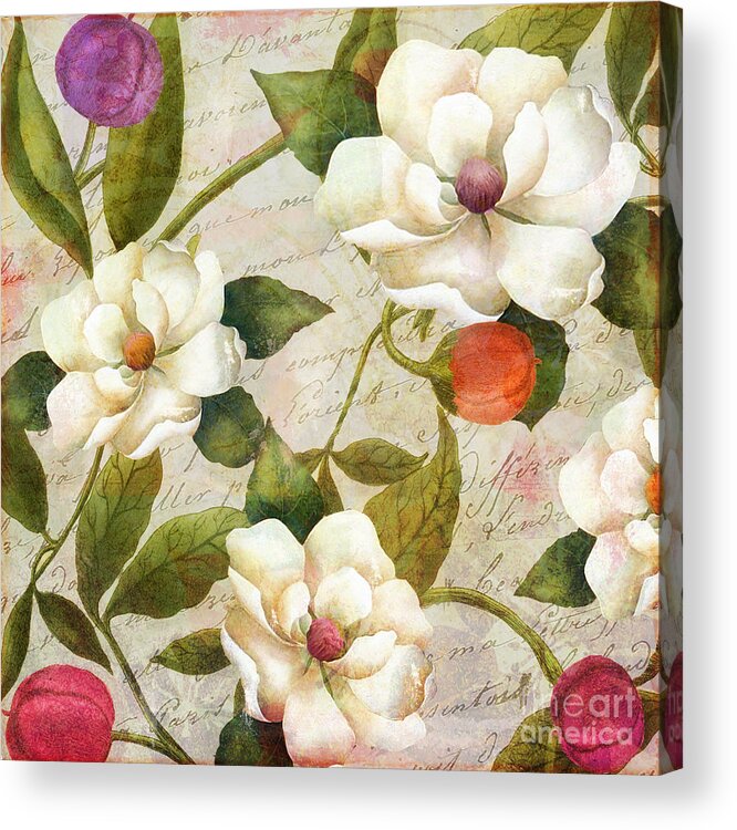 White Magnolias Botanical Acrylic Print featuring the painting Sunbathers Botanical II by Mindy Sommers